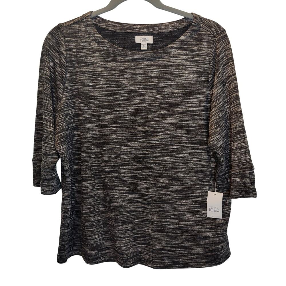 NWT Croft & Barrow Plus Sz 1X Grey Space Dye 3/4 Sleeve Sweatshirt Boat Neck